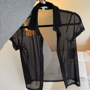 Black Sheer Cropped Button down shirt